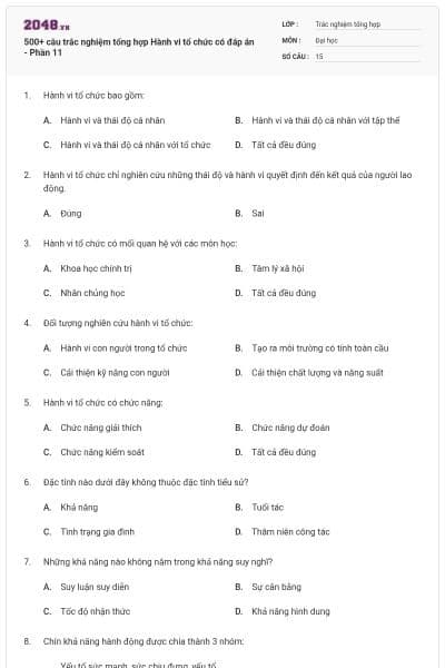 500+ câu trắc nghiệm tổng hợp Hành vi tổ chức có đáp án - Phần 11