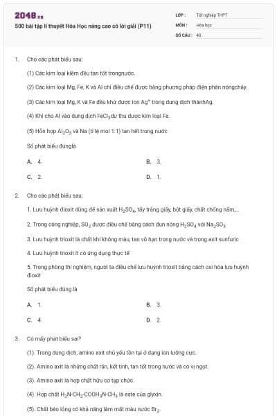 500 bài tập lí thuyết Hóa Học nâng cao có lời giải (P11)