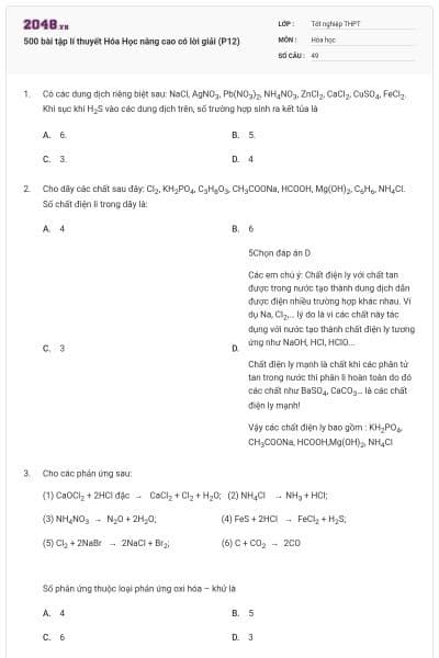 500 bài tập lí thuyết Hóa Học nâng cao có lời giải (P12)