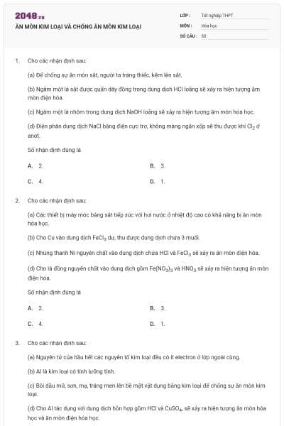 ĂN MÒN KIM LOẠI VÀ CHỐNG ĂN MÒN KIM LOẠI