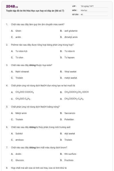 Tuyển tập đề ôn thi Hóa Học cực hay có đáp án (Đề số 7)