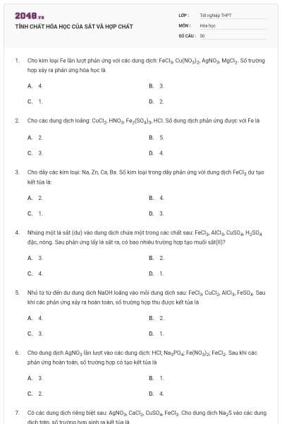 TÍNH CHẤT HÓA HỌC CỦA SẮT VÀ HỢP CHẤT