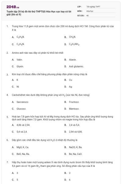 Tuyển tập 20 bộ đề thi thử THPTQG Hóa Học cực hay có lời giải (Đề số 9)