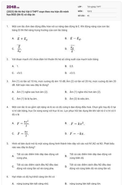 (2023) Đề thi thử Vật lí THPT soạn theo ma trận đề minh họa BGD (Đề 8) có đáp án