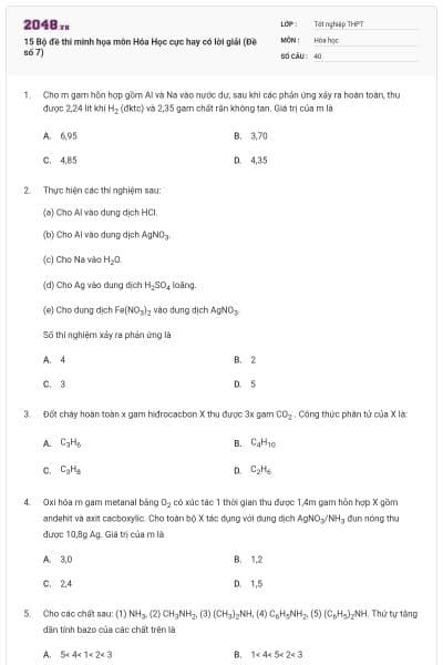 15 Bộ đề thi minh họa môn Hóa Học cực hay có lời giải (Đề số 7)