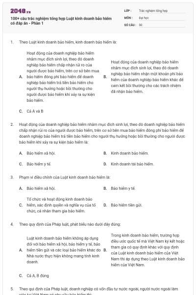 100+ câu trắc nghiệm tổng hợp Luật kinh doanh bảo hiểm có đáp án - Phần 1