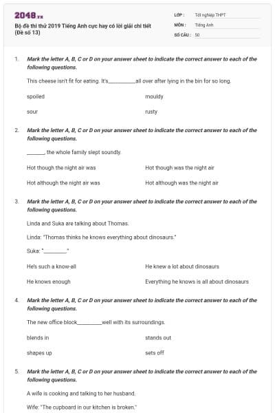 Bộ đề thi thử 2019 Tiếng Anh cực hay có lời giải chi tiết (Đề số 13)