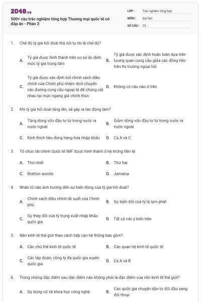 500+ câu trắc nghiệm tổng hợp Thương mại quốc tế có đáp án - Phần 3