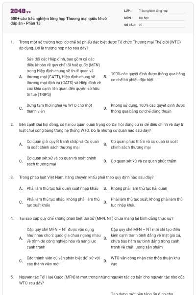 500+ câu trắc nghiệm tổng hợp Thương mại quốc tế có đáp án - Phần 13