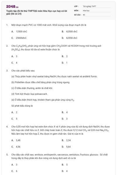 Tuyển tập đề thi thử THPTQG môn Hóa Học cực hay có lời giải (Đề số 24)