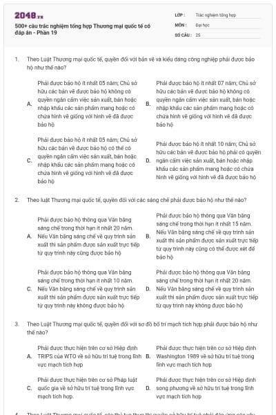 500+ câu trắc nghiệm tổng hợp Thương mại quốc tế có đáp án - Phần 19
