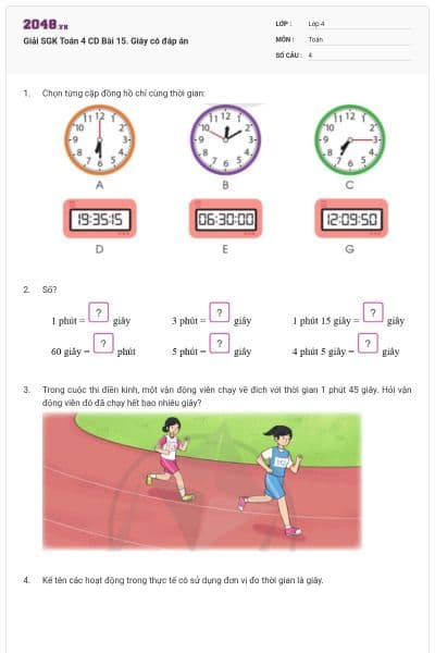 Giải SGK Toán 4 CD Bài 15. Giây có đáp án