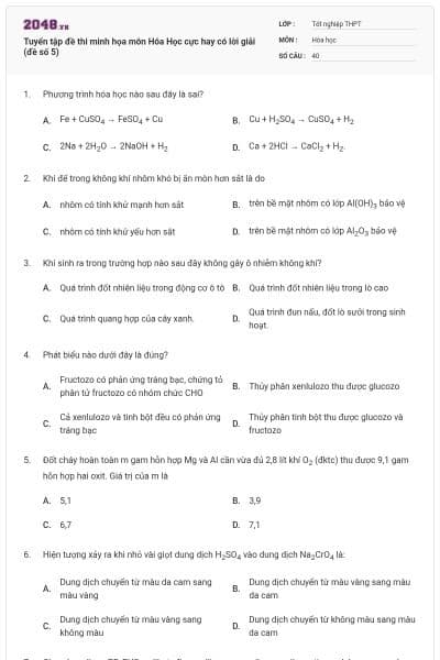 Tuyển tập đề thi minh họa môn Hóa Học cực hay có lời giải (đề số 5)