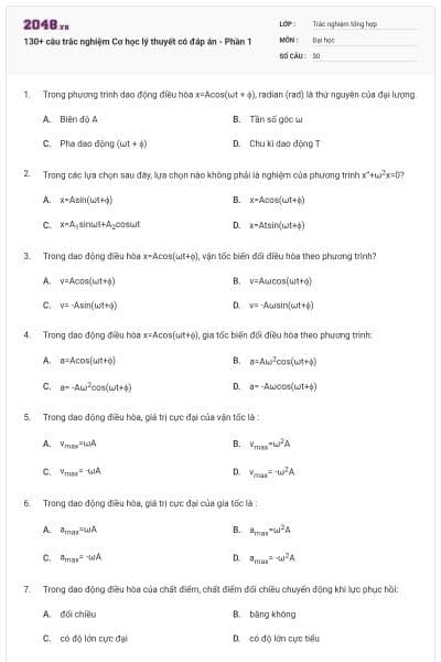 130+ câu trắc nghiệm Cơ học lý thuyết có đáp án - Phần 1
