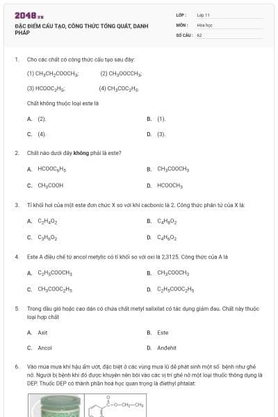 ĐẶC ĐIỂM CẤU TẠO, CÔNG THỨC TỔNG QUÁT, DANH PHÁP