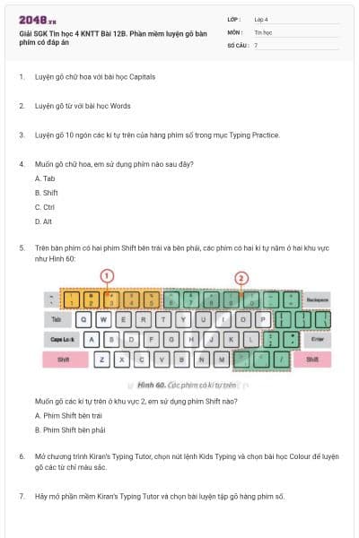 Giải SGK Tin học 4 KNTT Bài 12B. Phần mềm luyện gõ bàn phím có đáp án