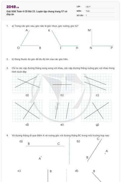 Giải SGK Toán 4 CD Bài 23. Luyện tập chung trang 57 có đáp án