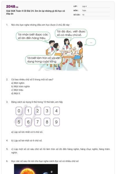 Giải SGK Toán 4 CD Bài 24. Em ôn lại những gì đã học có đáp án