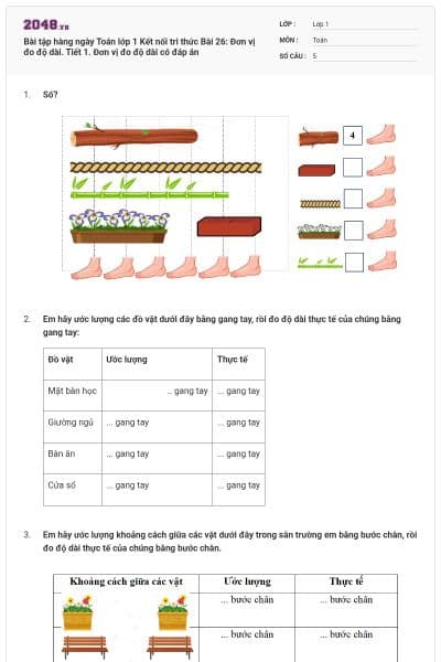 Bài tập hàng ngày Toán lớp 1 Kết nối tri thức Bài 26: Đơn vị đo độ dài. Tiết 1. Đơn vị đo độ dài có đáp án