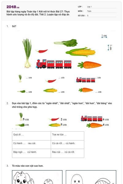 Bài tập hàng ngày Toán lớp 1 Kết nối tri thức Bài 27: Thực hành ước lượng và đo độ dài. Tiết 2. Luyện tập có đáp án
