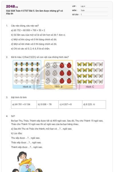 Giải SGK Toán 4 CTST Bài 5. Em làm được những gì? có đáp án