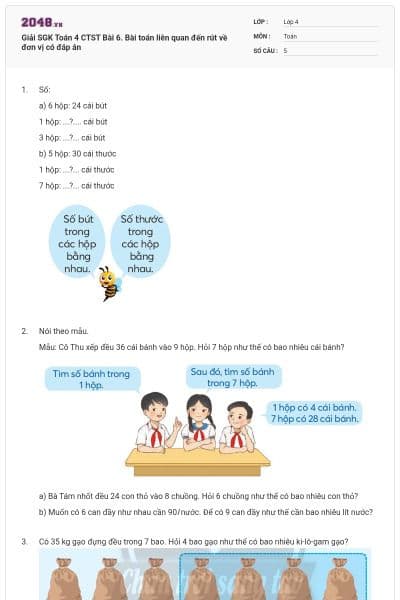 Giải SGK Toán 4 CTST Bài 6. Bài toán liên quan đến rút về đơn vị có đáp án