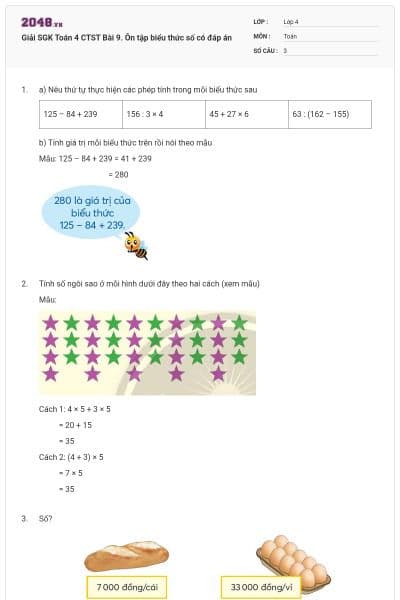 Giải SGK Toán 4 CTST Bài 9. Ôn tập biểu thức số có đáp án