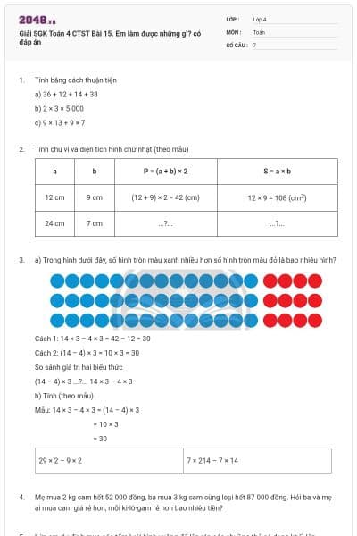 Giải SGK Toán 4 CTST Bài 15. Em làm được những gì? có đáp án