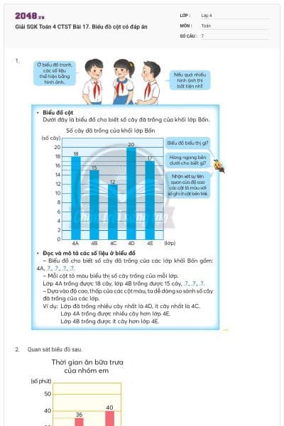 Giải SGK Toán 4 CTST Bài 17. Biểu đồ cột có đáp án