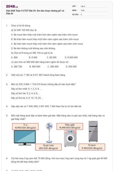 Giải SGK Toán 4 CTST Bài 29. Em làm được những gì? có đáp án