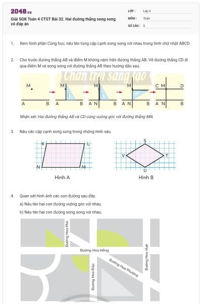 Giải SGK Toán 4 CTST Bài 32. Hai đường thẳng song song có đáp án