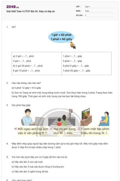 Giải SGK Toán 4 CTST Bài 34. Giây có đáp án