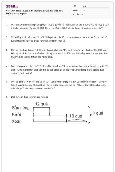 Giải SGK Toán 4 Kết nối tri thức Bài 5: Giải bài toán có 3 bước tính có đáp án