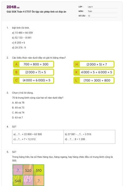 Giải SGK Toán 4 CTST Ôn tập các phép tính có đáp án