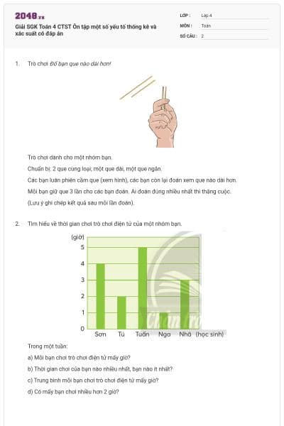 Giải SGK Toán 4 CTST Ôn tập một số yếu tố thống kê và xác suất có đáp án