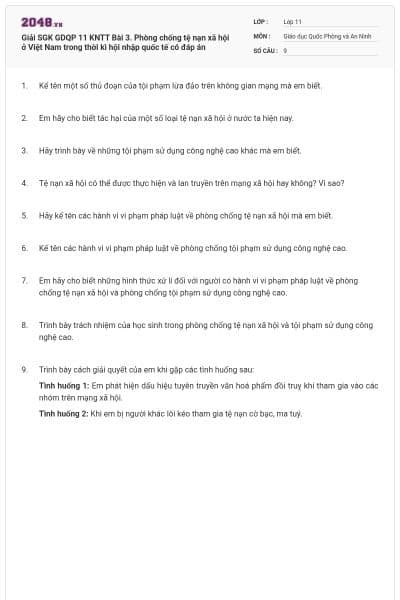 Giải SGK GDQP 11 KNTT Bài 3. Phòng chống tệ nạn xã hội ở Việt Nam trong thời kì hội nhập quốc tế có đáp án
