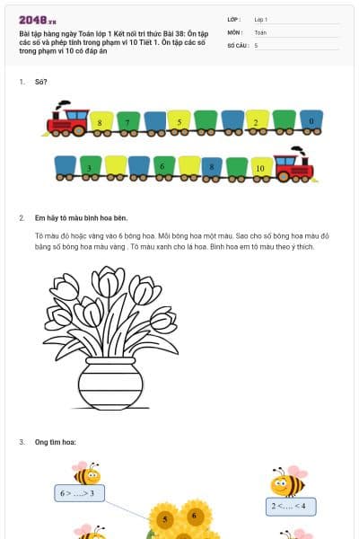 Bài tập hàng ngày Toán lớp 1 Kết nối tri thức Bài 38: Ôn tập các số và phép tính trong phạm vi 10 Tiết 1. Ôn tập các số trong phạm vi 10 có đáp án