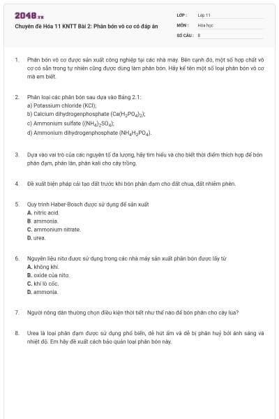 Chuyên đề Hóa 11 KNTT Bài 2: Phân bón vô cơ có đáp án