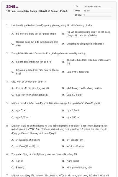 130+ câu trắc nghiệm Cơ học lý thuyết có đáp án - Phần 5