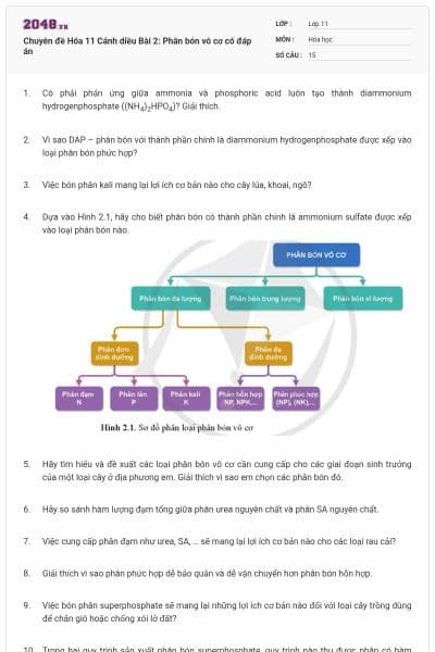 Chuyên đề Hóa 11 Cánh diều Bài 2: Phân bón vô cơ có đáp án