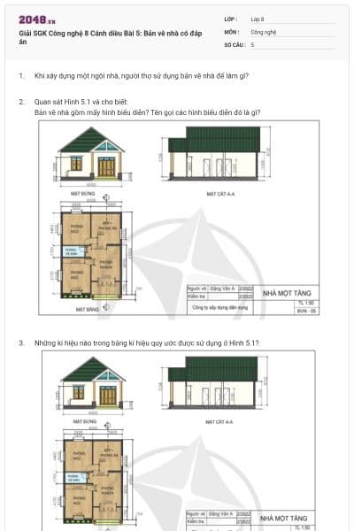 Giải SGK Công nghệ 8 Cánh diều Bài 5: Bản vẽ nhà có đáp án
