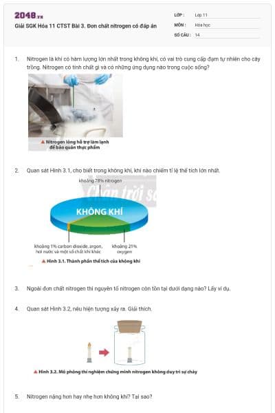 Giải SGK Hóa 11 CTST Bài 3. Đơn chất nitrogen có đáp án