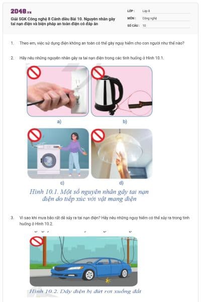 Giải SGK Công nghệ 8 Cánh diều Bài 10. Nguyên nhân gây tai nạn điện và biện pháp an toàn điện có đáp án