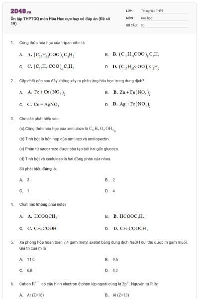 Ôn tập THPTGQ môn Hóa Học cực hay có đáp án (Đề số 19)