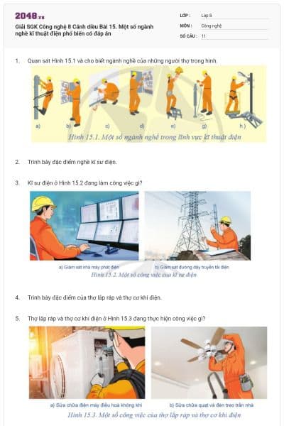 Giải SGK Công nghệ 8 Cánh diều Bài 15. Một số ngành nghề kĩ thuật điện phổ biến có đáp án