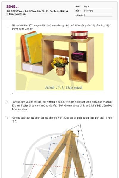 Giải SGK Công nghệ 8 Cánh diều Bài 17. Các bước thiết kế kĩ thuật có đáp án