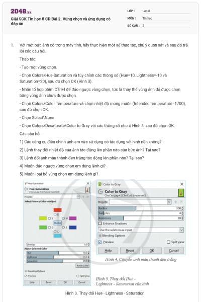 Giải SGK Tin học 8 CD Bài 2. Vùng chọn và ứng dụng có đáp án
