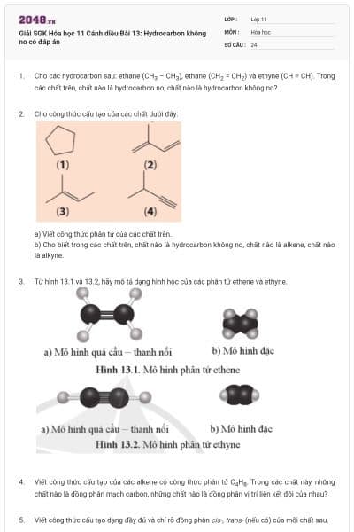 Giải SGK Hóa học 11 Cánh diều Bài 13: Hydrocarbon không no có đáp án