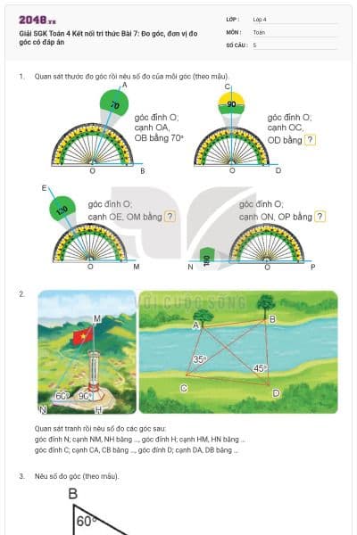 Giải SGK Toán 4 Kết nối tri thức Bài 7: Đo góc, đơn vị đo góc có đáp án