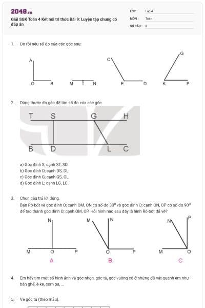 Giải SGK Toán 4 Kết nối tri thức Bài 9: Luyện tập chung có đáp án